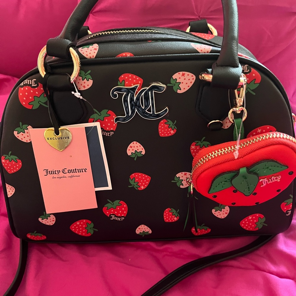 Juicy Couture Black Strawberry Print Women's Handbag with a Coin Pouch